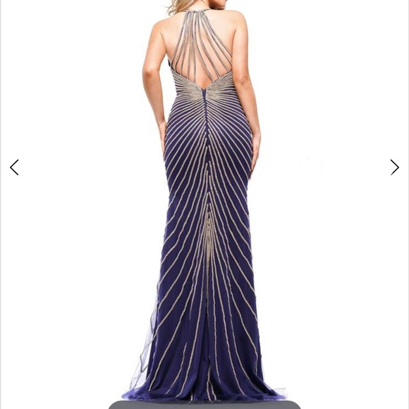 Navy blue silver and gold beaded/embellished gown for special occasions. - Picture 4 of 6